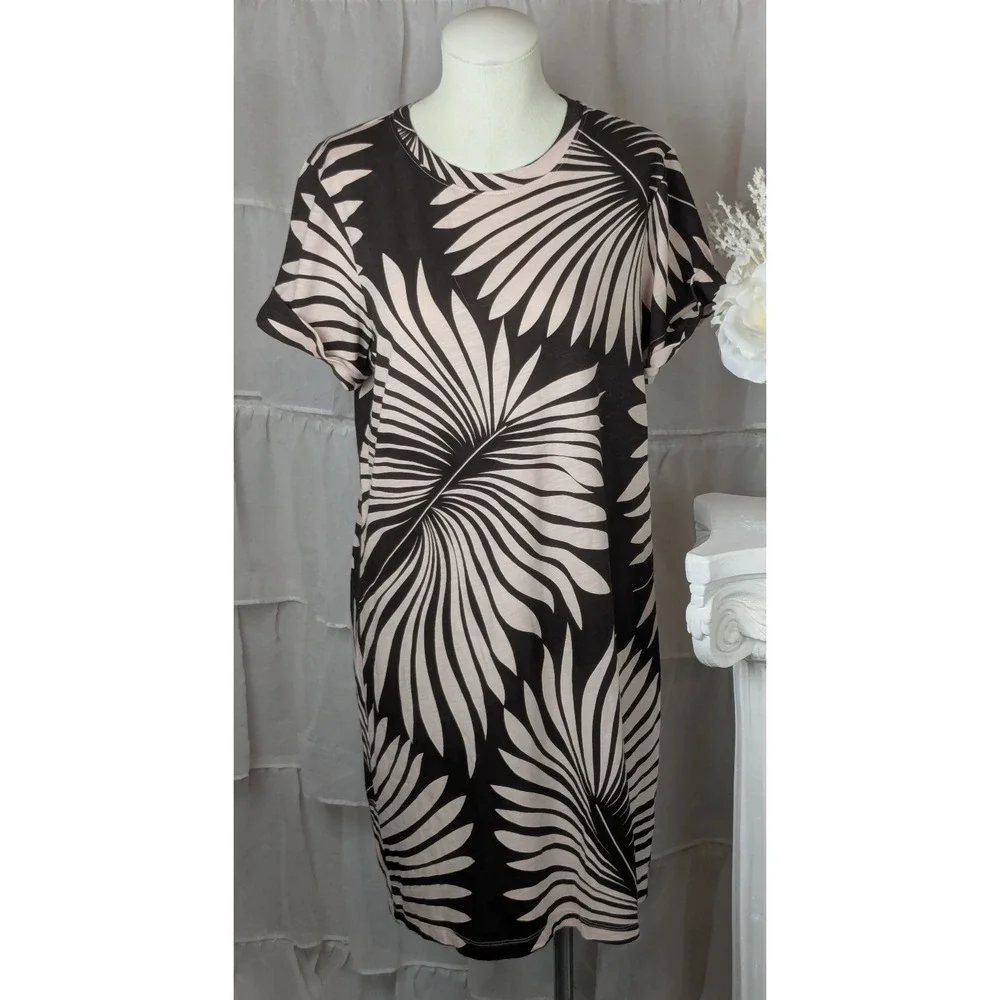 Sanctuary Organic Cotton Rayon Blend Night Palm Tshirt Dress Beach Tropical L - Picture 3 of 9
